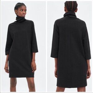 Zara Trafaluc 3/4 Sleeve Turtle Neck Mini Sweatshirt Dress In Black Size M EUC